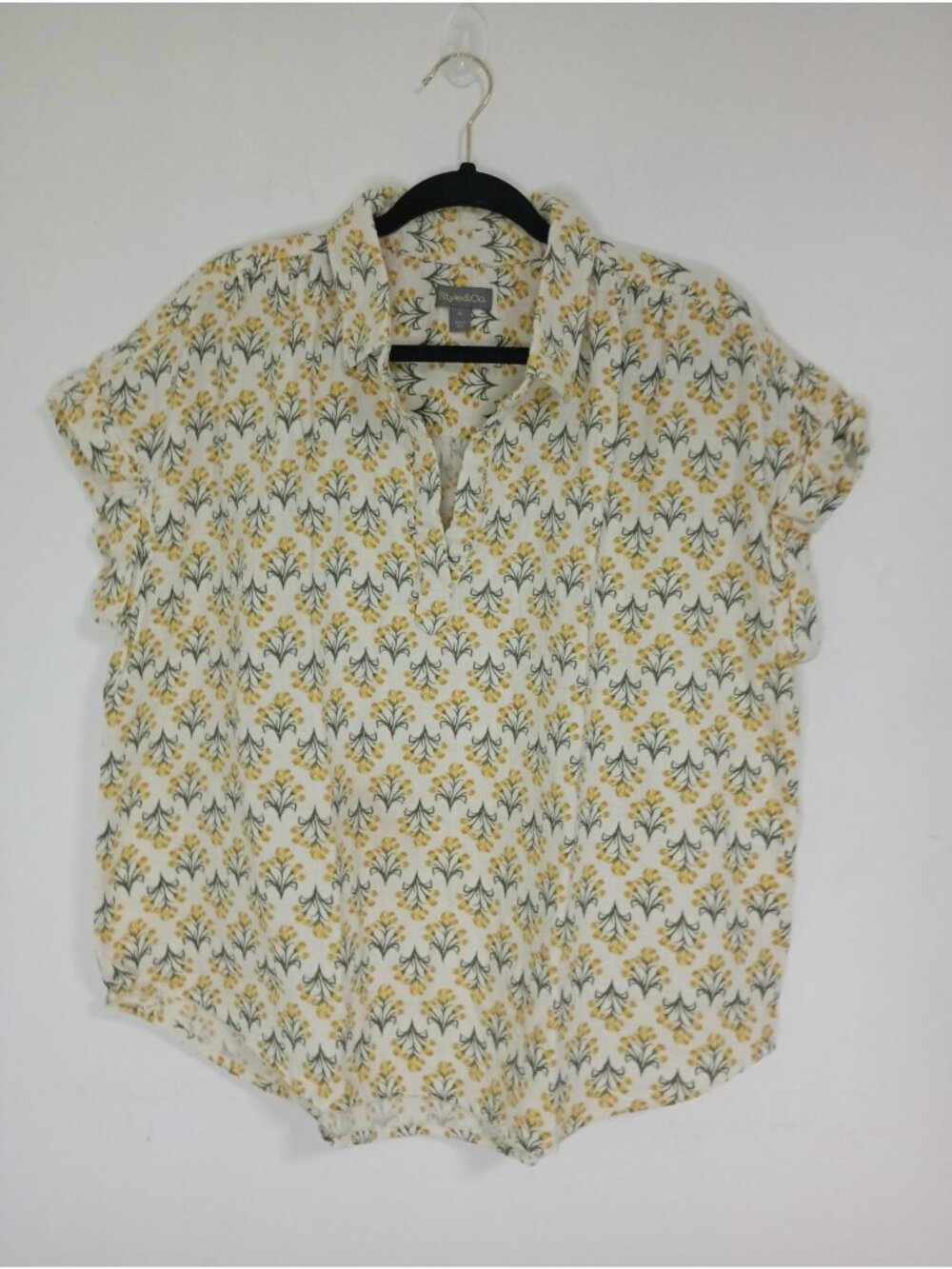 Style & Co Womens XL Yellow Floral  Top 100% Country Style